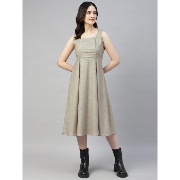 STONE GRAY BUTTONED PLAID PINAFORE DRESS